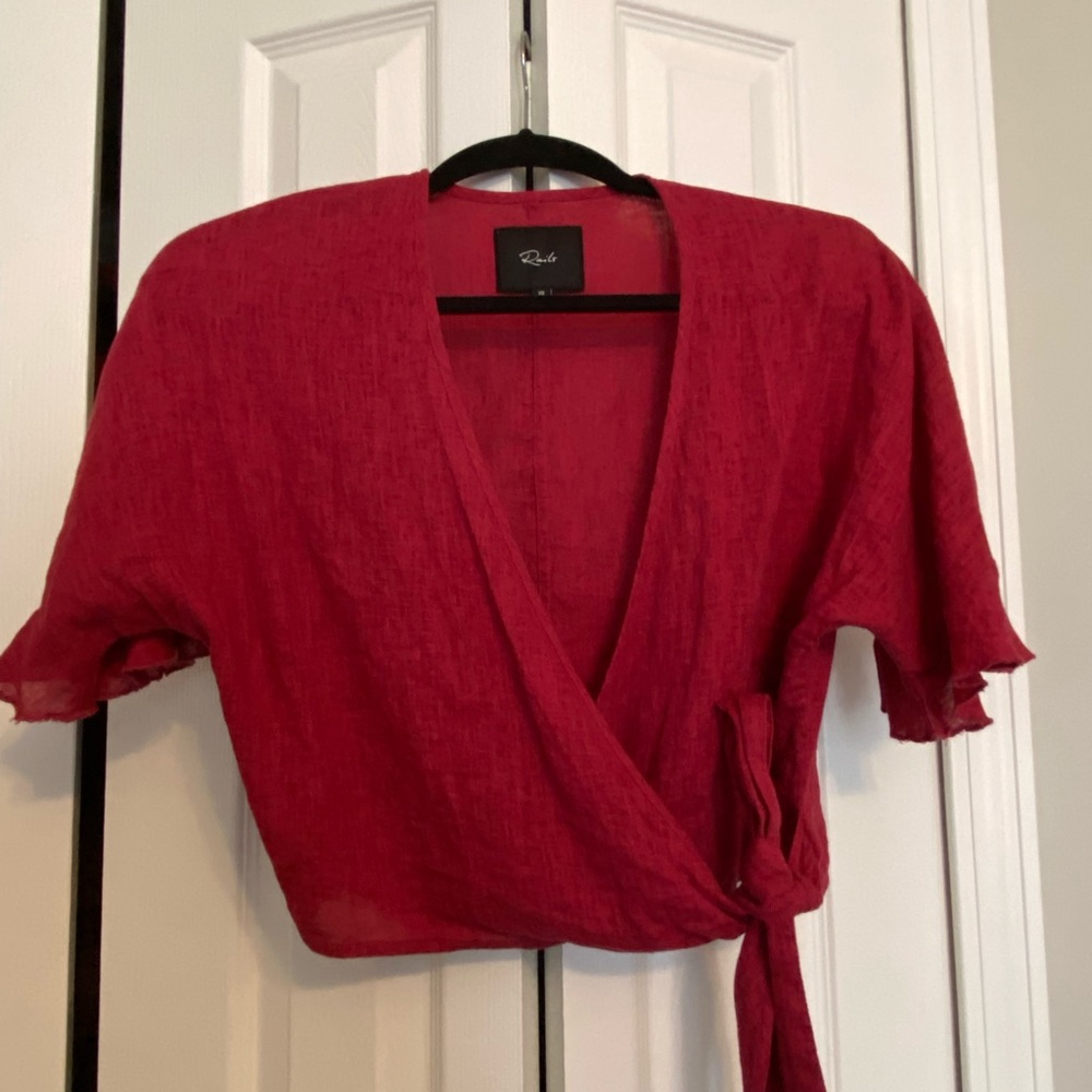 Rails, Crop Top, Wrap Shirt. Raspberry, Linen Xs … - image 2